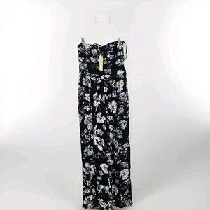 NWT Band of Gypsies Women’s Black Florals Strapless Sweetheart Jumpsuit Size M